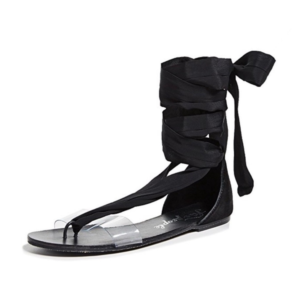 Free people Barcelona Black Ankle Wrap Gladiator Sandals